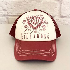 Billabong Maroon and Cream Men's Baseball Trucker Cap Hat Aztec Arrows Western